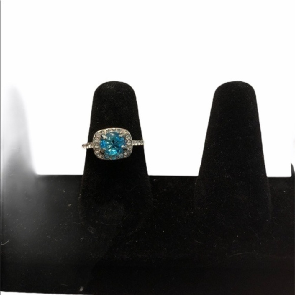 Elegant Fashion Women Sliver Sea blue zircon CZ Wedding Jewelry Bridal Ring Size
